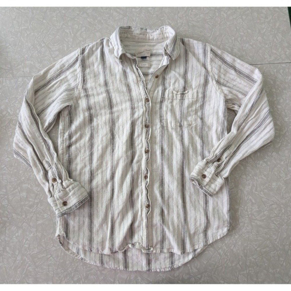 Universal Threads XS White & Gray Button Up Relaxed/Boyfriend Fit‎ Linen Blend